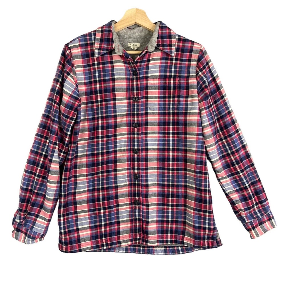 LL Bean Shacket Women XS Red Shirt Jacket Plaid Long‎ Sleeve Button Front